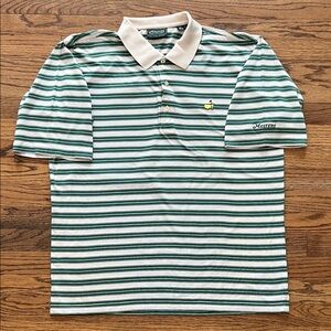 Men’s Masters White and Green Striped Polo Shirt